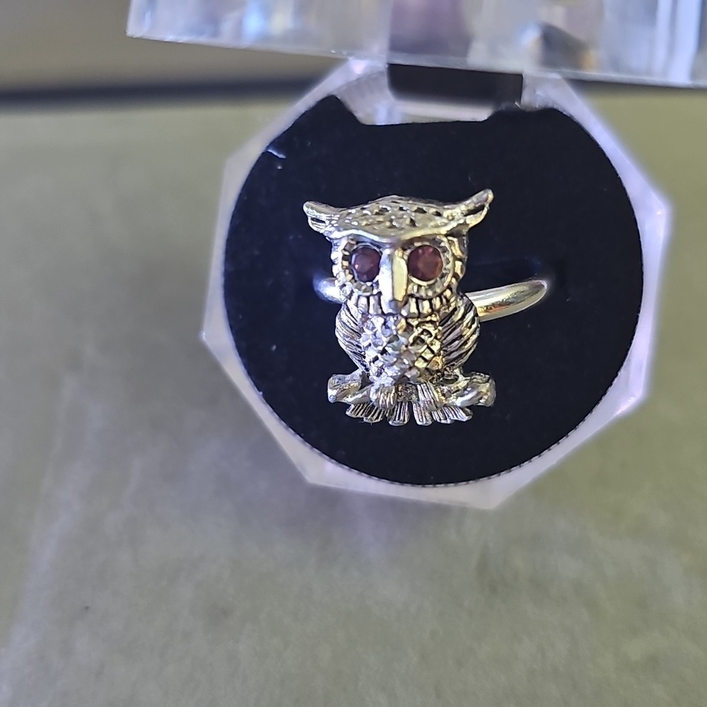 Vintage Signed Sarah Coventry Owl Rhinestone Ring
